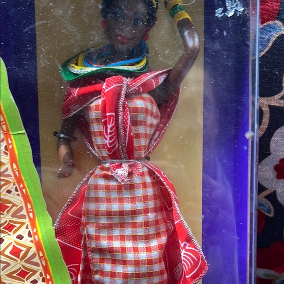 Kenyan African Barbie Doll in Red Checkered Dress - Picture 4 of 7